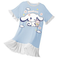 2024 new children's pajamas girls nightdress thin summer little girl mother and daughter nightdress summer middle and large children's home clothes  Light Blue