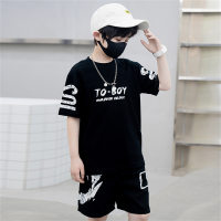 Boys' suit summer short-sleeved two-piece set trendy brand casual 2-piece set  Black
