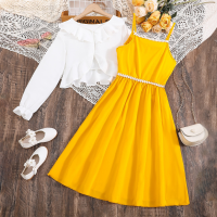 Girls suit European and American style short irregular top suspender dress suit  Yellow
