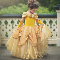 Girls' dress, Cinderella princess dress, short-sleeved tutu dress, big children's mesh dress  Yellow