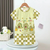 Boys cartoon short-sleeved thin baby children's fashionable casual air-conditioned home clothes set  Yellow