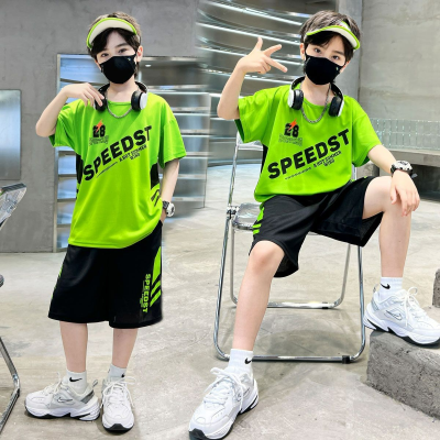 Summer children's trendy letter loose casual suit boys handsome short-sleeved shorts sports two-piece suit
