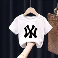 Boys and girls short-sleeved T-shirts 2024 summer children's middle and large children's summer tops fashionable round neck handsome children's clothing  White