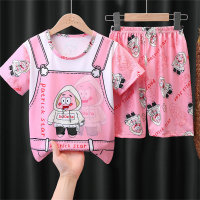 New girls pajamas children boys summer new thin short-sleeved big children home clothes little girls suit  Pink