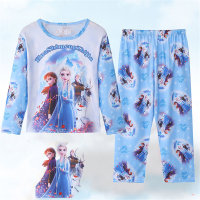 Pijamas para niñas Primavera y Otoño Manga Larga Dibujos Animados Lindos Pijamas para niños Conjunto Ropa de Aire Acondicionado de Verano  Azul