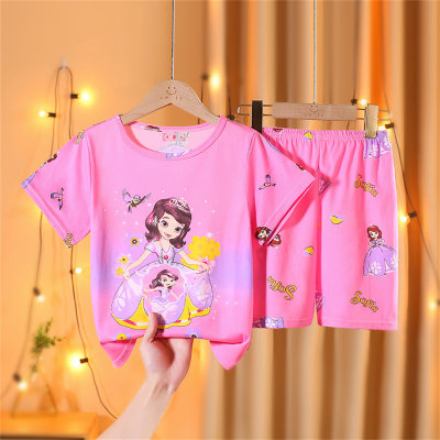 Girls pajamas summer short-sleeved casual two-piece set cartoon cute middle and large children home clothes summer clothes