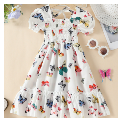 Girls summer dresses with printed stylish short-sleeved skirts for girls summer casual long skirts