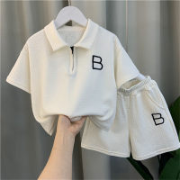 New style baby sports clothes small and medium children's clothing handsome casual short-sleeved suit  White