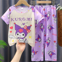 2024 nuevos pijamas para niños niñas verano manga corta pantalones largos conjunto de ropa fina para el hogar  Multicolor
