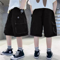 Boys' summer pants, five-quarter shorts, Korean style fashion overalls, Western-style thin casual pants  Black