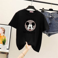 Short-sleeved T-shirt for women 2021 summer Korean version loose casual cartoon women's tops ins trendy girlfriends outfit one piece delivery  Black
