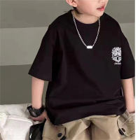 Children's short-sleeved T-shirts, half-sleeved tops, summer clothes, handsome short-sleeved middle and large children  Black