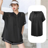 Plus size sports tops during pregnancy Loose summer thin short-sleeved tops  Black