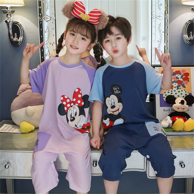 One-piece pajamas summer pure cotton cartoon breathable anti-kicking quilt children's home clothes