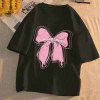 Girls summer new Korean version of sweet and fashionable butterfly print casual children's casual short-sleeved T-shirt for middle and large children  Black
