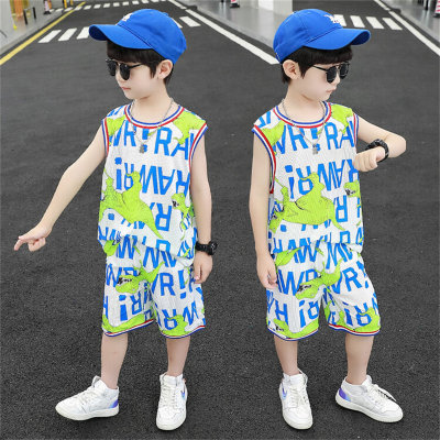Boys' Dinosaur Vest Summer Suit Summer Children's Handsome Thin Two-piece Set