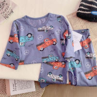 Children's suit summer thin mint 7-quarter sleeve full clothing boneless boys and girls home clothes air-conditioned clothes modal  Deep Blue