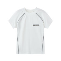 24 Camiseta de manga corta deportiva transpirable de malla de moda simple para niños de verano, camisetas coloridas y vibrantes para niños y niñas  Blanco