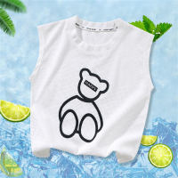 Chaleco de oso para niños, camiseta sin mangas con gofre fino de verano, top para bebé  Blanco