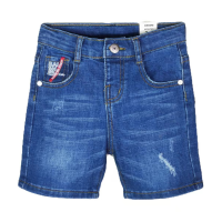 New spring and summer boys' light blue denim high waist shorts for middle and large children, comfortable, skin-friendly, loose and breathable high street  Light Blue