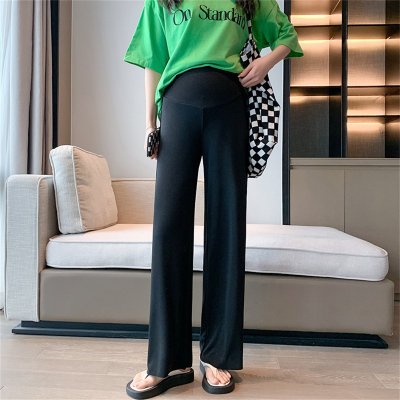 Maternity pants, summer thin outer wear belly-supporting trousers, fashionable wide legs, adjustable size