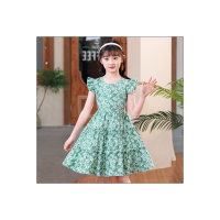 Prinzessinnenkleid stylisches Sommerkleid für mittlere und größere Kinder mit kleinen floralen Mustern  Grün