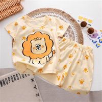 New summer children's clothing children's short-sleeved shorts pure cotton home clothes suit  Yellow