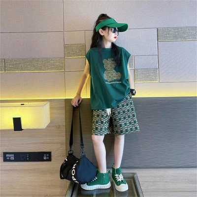 Girls summer sportswear casual children's short-sleeved shorts suits for middle and large children loose two-piece suits