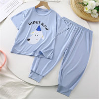 Pai-filho casa roupas terno modal pijamas infantis verão fino de manga curta casual meninos e meninas terno  Azul claro