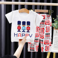 Summer children's clothing, children's air-conditioning clothing suits, pure cotton baby short-sleeved T-shirts, trousers, home clothes, boys and girls pajamas  White