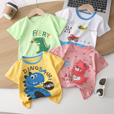 Crianças de manga curta algodão puro verão novo 2024 menino bebê camiseta dos desenhos animados menina de manga curta versão coreana único topo roupas infantis
