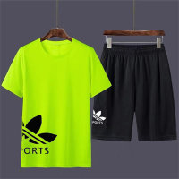 Boys' sports suit, children's clothing, medium and large children's quick-drying basketball uniform, casual short-sleeved shorts, two-piece set, children's summer short T-shirt  Green