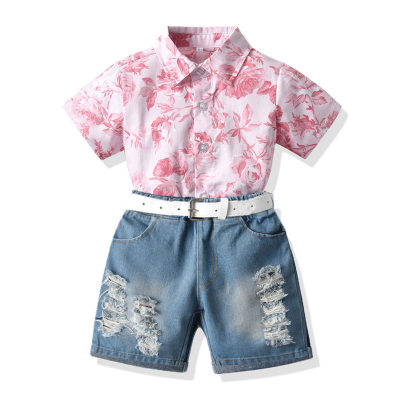 Girls' summer new style sweet princess dress boys' shirt denim suit parent-child outfit