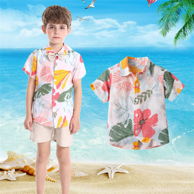 Resort beach style short-sleeved boys' shirt floral shirt