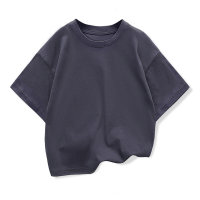 Summer children's clothing new design solid color Korean style boys' off-shoulder short-sleeved T-shirt  Navy Blue