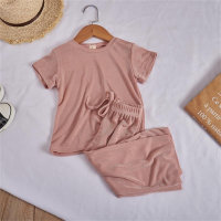 Summer new style ice silk breathable girls solid color simple nine-point pants pajamas home clothes can be worn outside suit  Pink