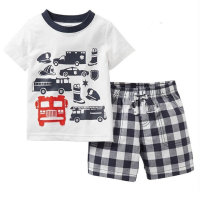 New style boys short-sleeved car shape home clothes children's summer suit air-conditioning clothes cartoon pajamas  White
