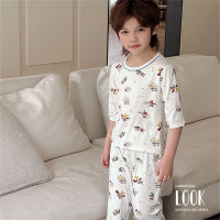 Sommer-Pyjama-Set für Kinder, Jungen, Cartoon-Stil, Modal, Heimkleidung, Baby-Mädchen, Dreiviertel-Ärmel, Dreiviertel-Hosen, Klimaanlagen-Kleidung  Khaki