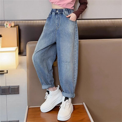 Girls pants fashionable middle and large children's spring clothes children's stylish loose jeans