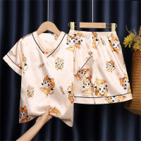 Children's pajamas, summer wear, ice silk short-sleeved suit, home wear, thin silk style, essential for summer  Multicolor