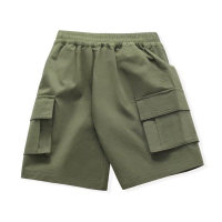 Summer thin boys' shorts Korean style loose children's overalls 2023 new boys black pants five-quarter pants  Green