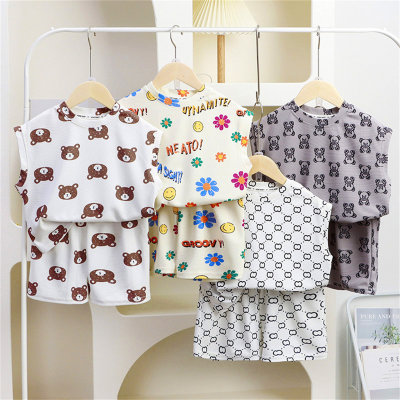 Nuevo conjunto de chaleco de verano para niños, conjunto de ropa informal para el hogar de dos piezas para niños pequeños y medianos
