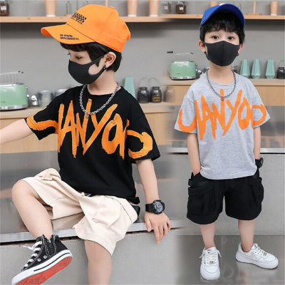 Boys' short-sleeved T-shirt fashionable summer handsome two-piece set for middle-aged and older children