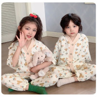 New children's home wear set, loose and thin pajamas for boys and girls  Beige