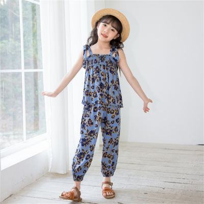 Girls suspender suit wide-leg pants two-piece sleeveless girls clothes cross-border children's clothing