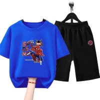 2024 New Summer Loose Anime Spider-Man Casual Sports Suit Men's and Women's Medium and Large Children's Suit Two-piece Set  Blue