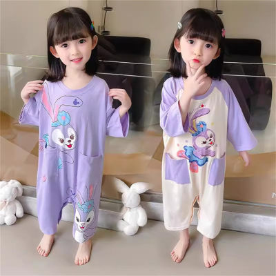 Pijama Stella Lou para meninas, roupas para casa, macacão fofo com mangas três quartos para meninas e bebês