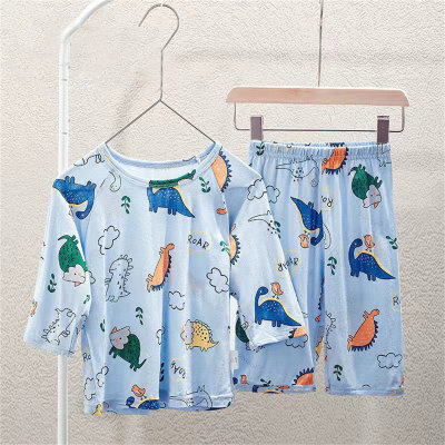Children's short-sleeved suits summer thin boys' three-quarter sleeve air-conditioning clothes girls' home clothes small and medium children's pajamas suits