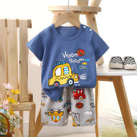 Children's short-sleeved suit pure cotton girls summer clothes boys T-shirt baby baby clothes  Blue