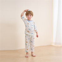 Children's home clothes set modal cotton boneless baby air-conditioning clothes three-quarter sleeve children's pajamas  Khaki